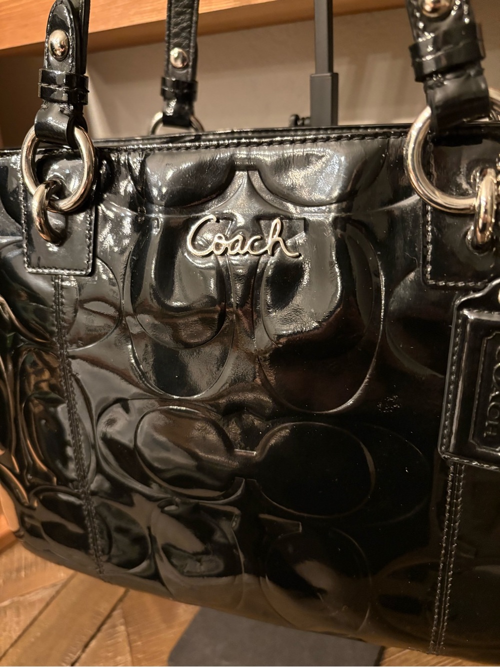 Coach Black Patent Leather Signature Tote - Picture 3 of 10